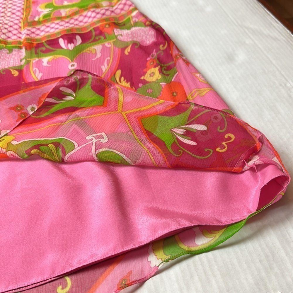 Y2K 100% Silk Boho Shift Dress Pink Floral Resort Sleeveless ECI New York - Picture 13 of 13